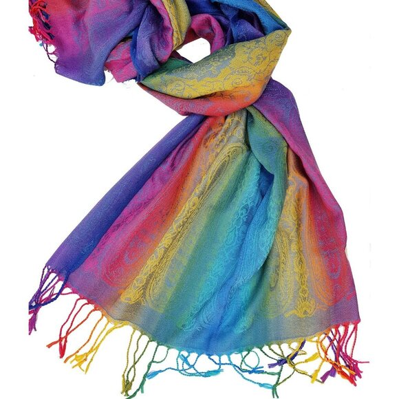 Bright Rainbow Paisley Pashmina Scarf Festival Shawl Women Head Wraps Boho Chic - Picture 3 of 4